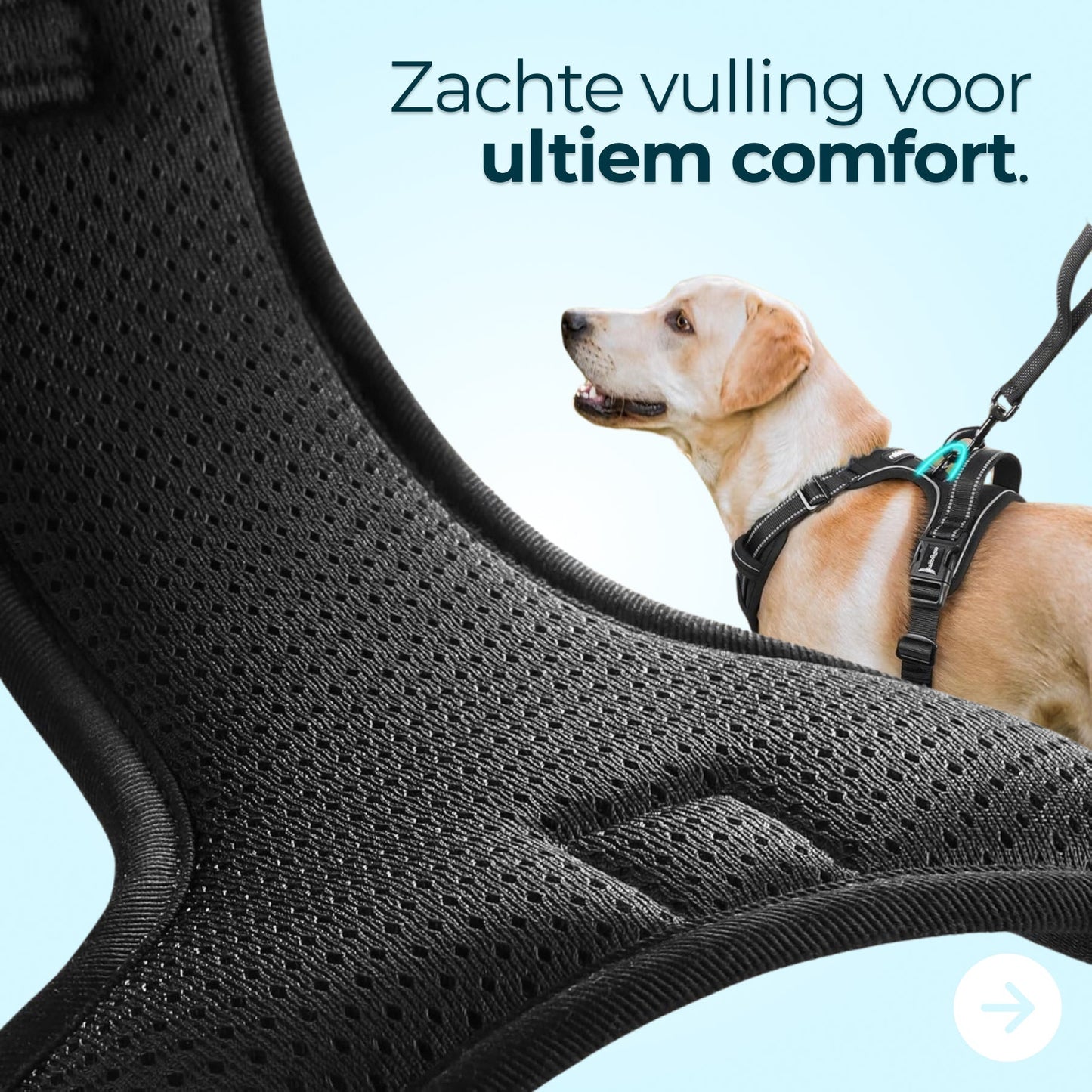 zwart anti‑trek hondentuigje – comfort en controle tijdens wandeling”