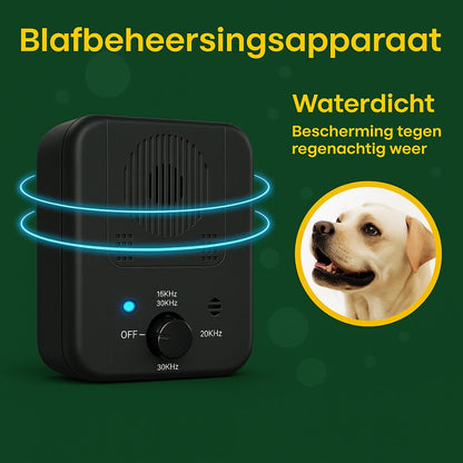 Barkbuddy blafbeheersingsapparaat – veilig en diervriendelijk anti-blaf apparaat met ultrasone technologie. Waterdicht ontwerp biedt bescherming tegen regenachtig weer. Ideaal voor honden van alle rassen.