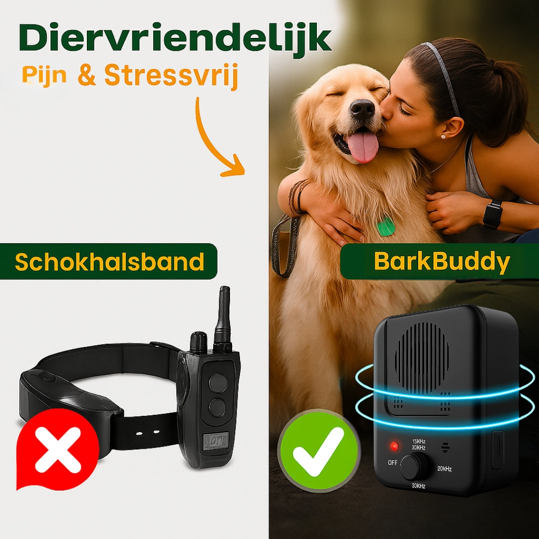 Barkbuddy_anti-blaf_apparaat diervriendelijk en pijnvrij. beter dan andere schokhalsbanden