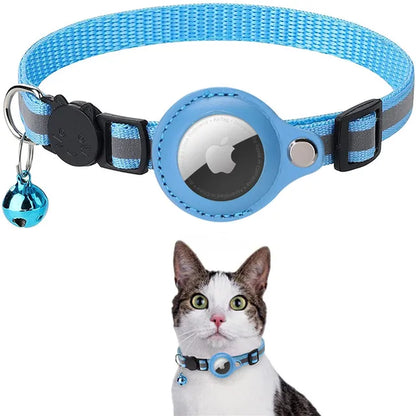 Blauwe AirTag kattenhalsband met bel en veiligheidssluiting