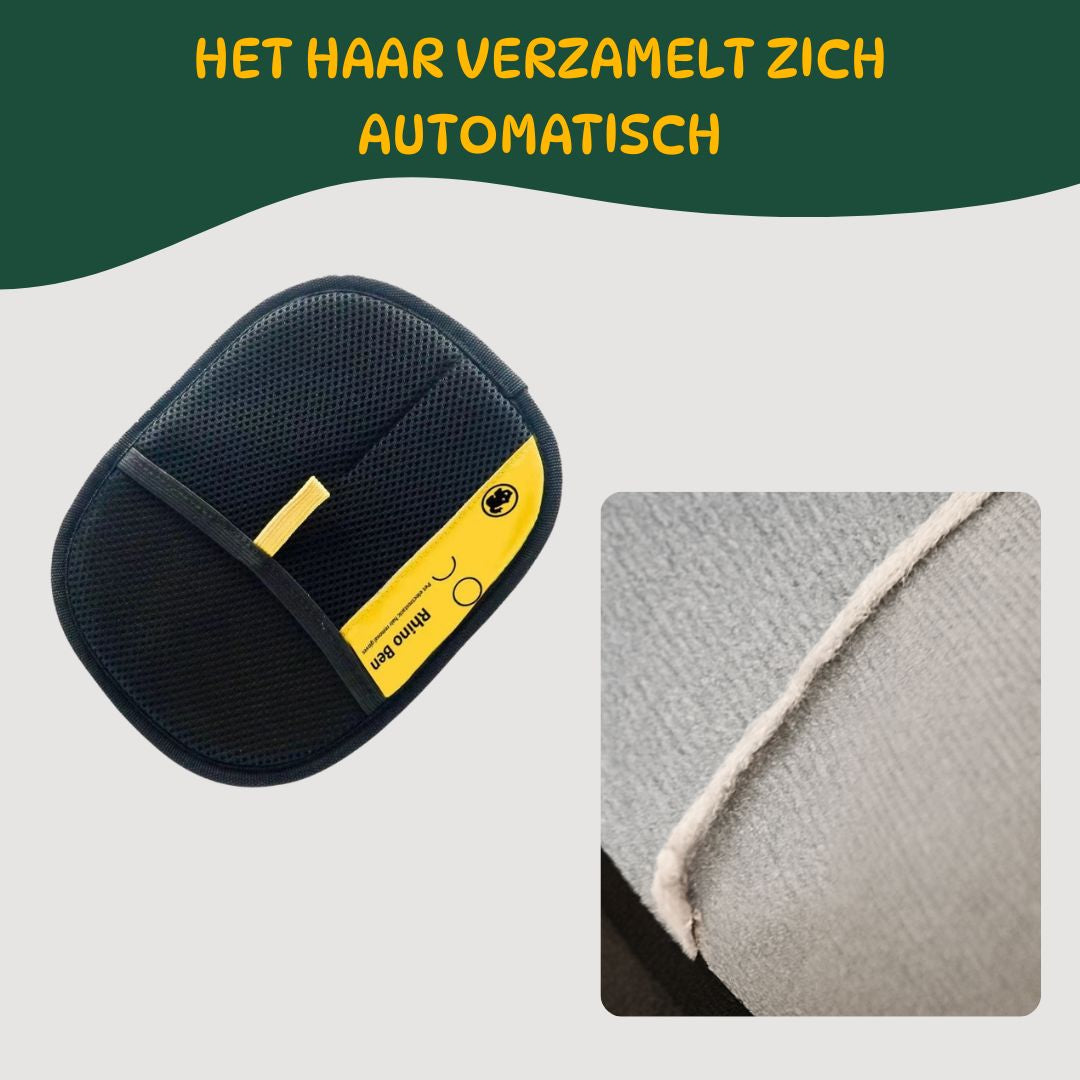 door de FurEase_Grooming_Glove van links naar rechts te bewegen verzamelt het haar zich automatische