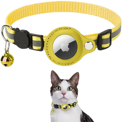 Gele AirTag kattenhalsband met bel en veiligheidssluiting
