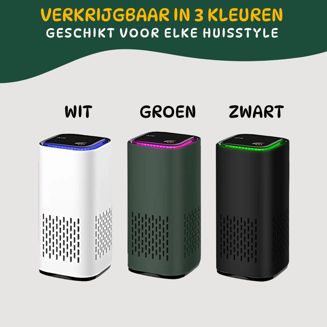 Hondenluchtverfrisser verkrijgbaar in wit, groen en zwart met sfeervolle LED-verlichting voor elk interieur.