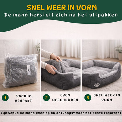 zachte hondenmand vacuum verpakt geleverd en na uitpakken weer volledig in vorm