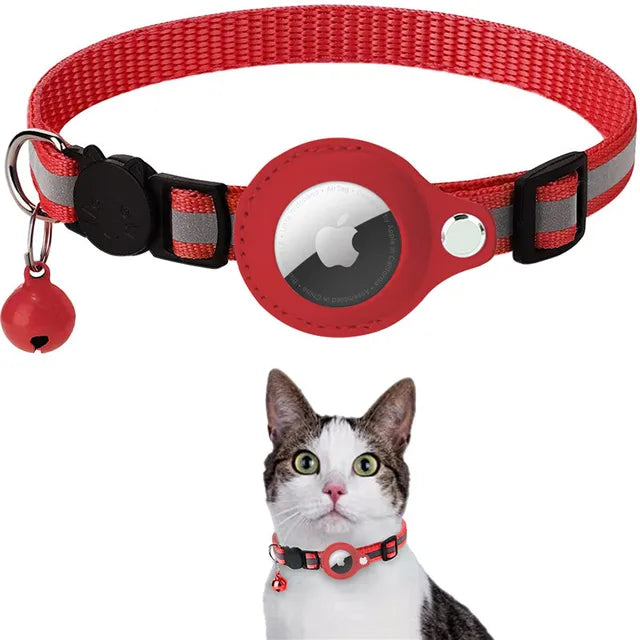 Rode AirTag kattenhalsband met bel en veiligheidssluiting