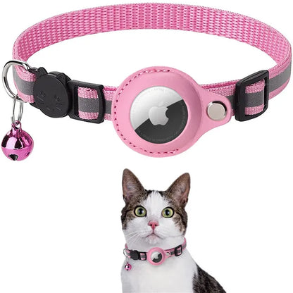 Roze AirTag kattenhalsband met bel en veiligheidssluiting
