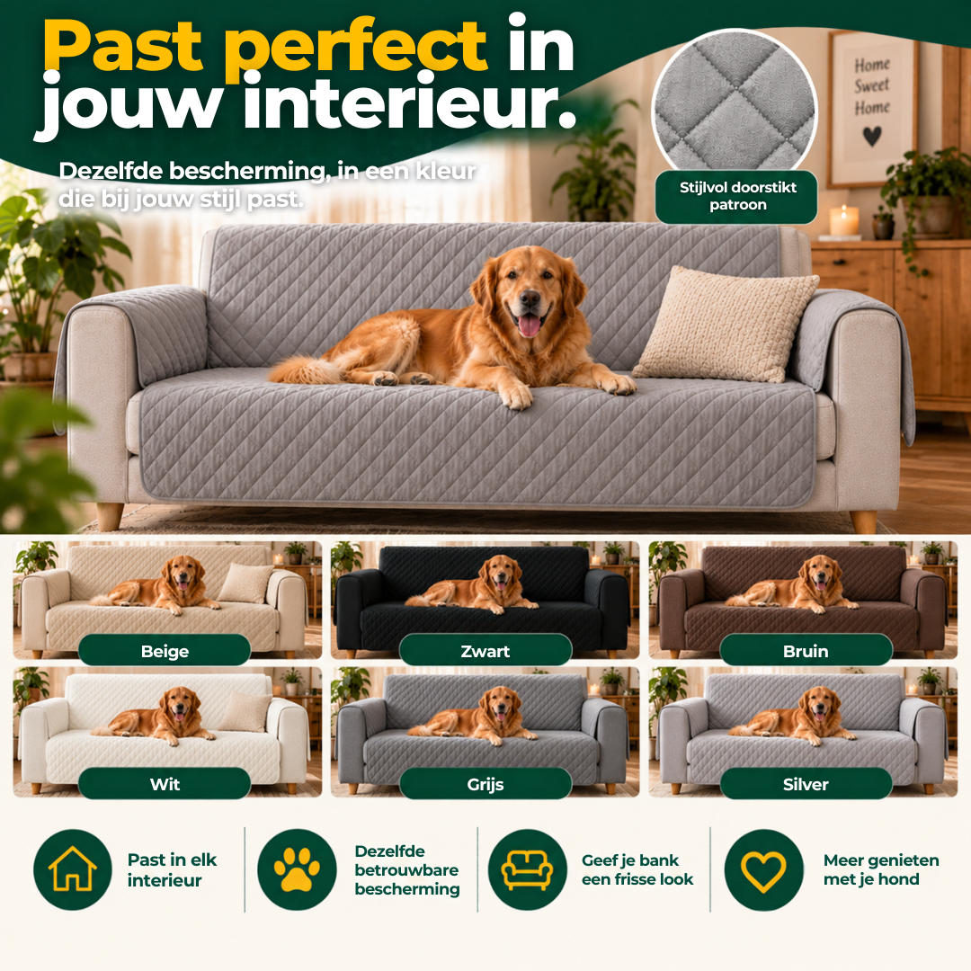 Waterdichte bankbeschermer voor honden in beige, zwart, bruin, wit, grijs en silver