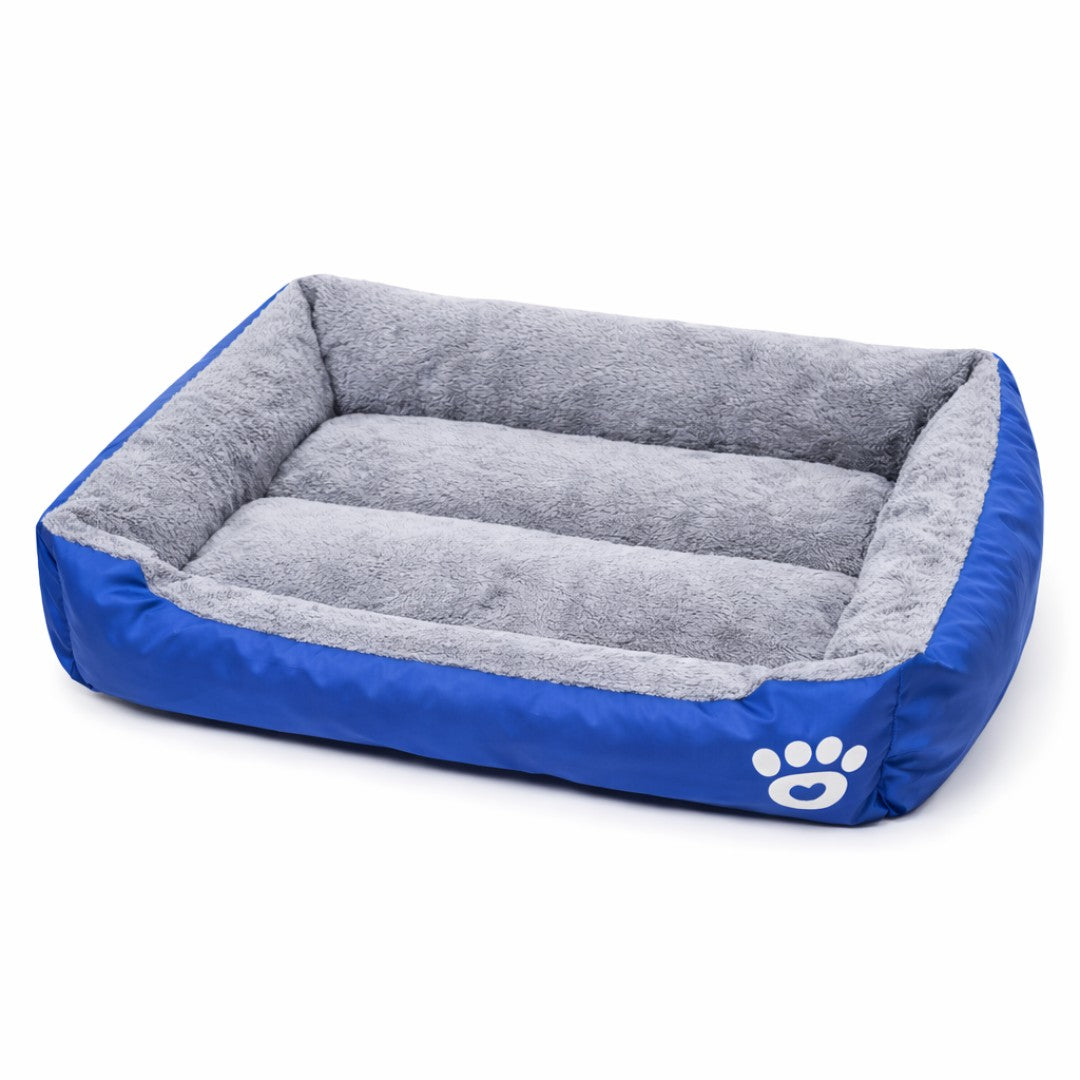 zachte hondenmand blauw met pluche grijze binnenkant en verhoogde rand