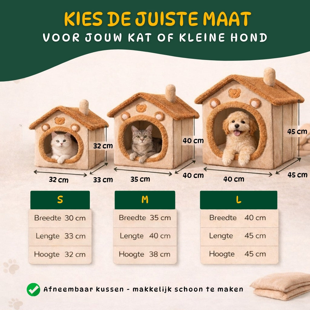maatvergelijking kattenhuisje voor kat en kleine hond
